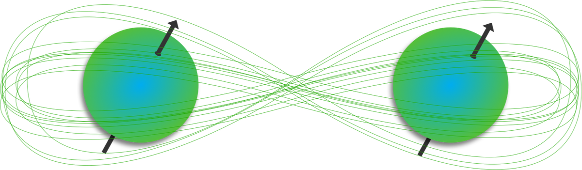 An artistic visualization of an entangled pair. [Image via Brilliant.org]