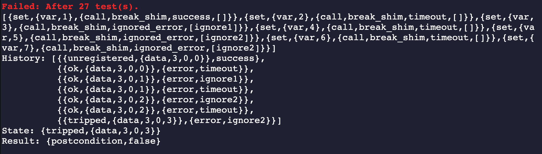 Test failure output