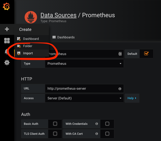 Grafana's import dashboard option