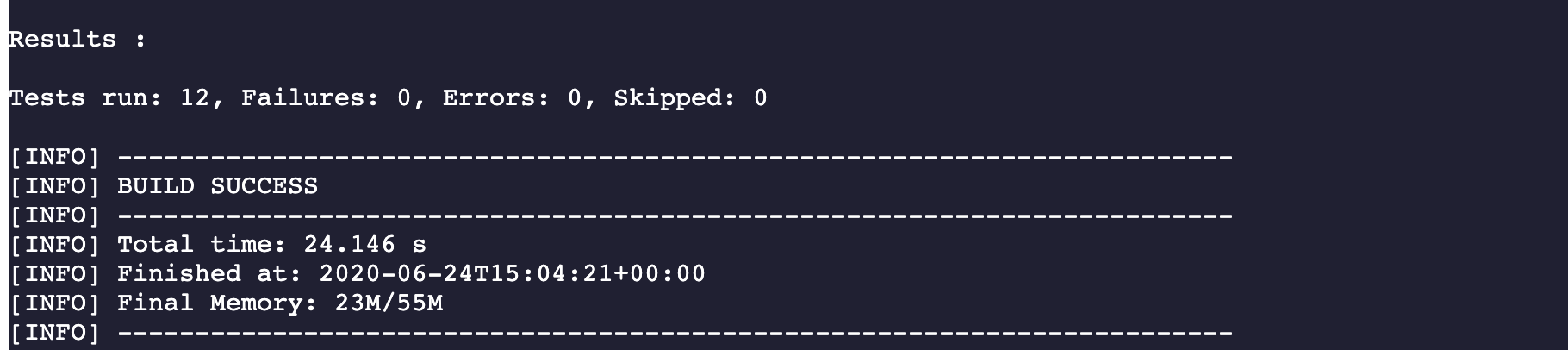 Output in the terminal once all the test cases have been executed.