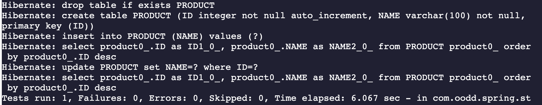 How an individual test case will appear in the terminal 