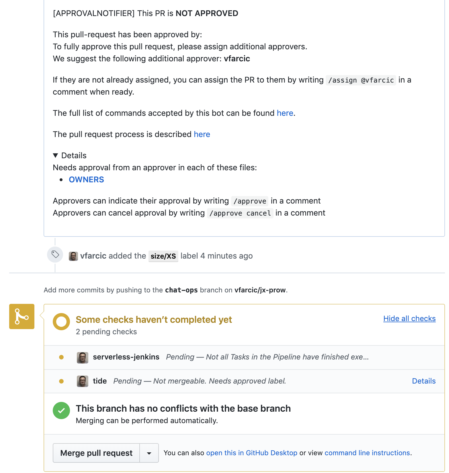 The message that explains the rules governing the pull request process