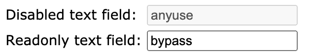 An example of disabled and read-only text field on a web page