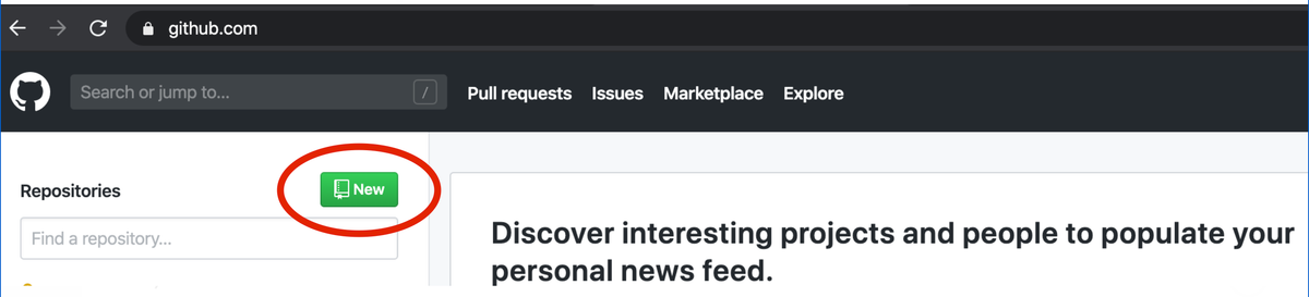 The 'New' button will let you create your own repository after you've created your account.