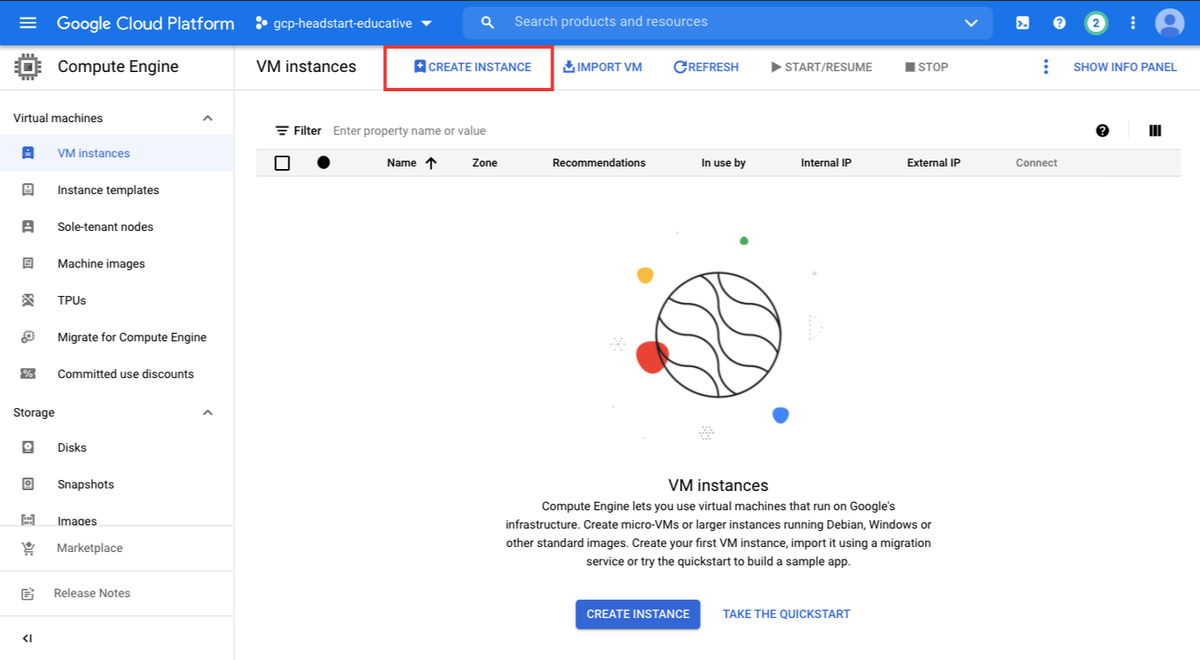 Click on "CREATE INSTANCE" button.
