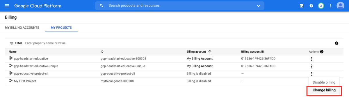 Select the change billing option.