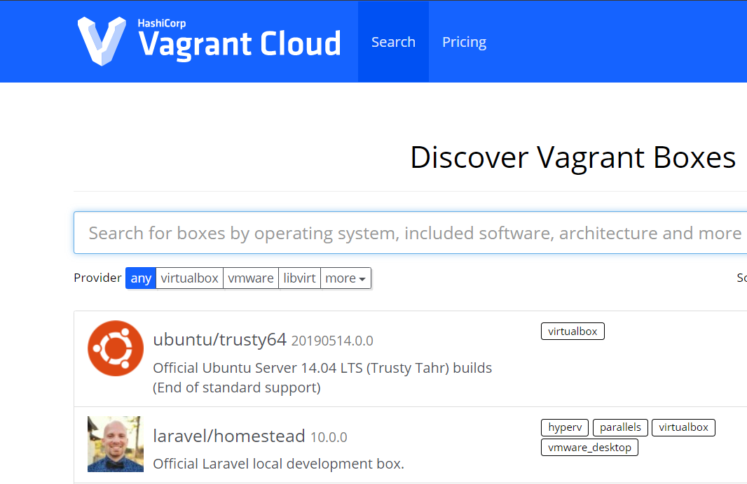 Provider from the Vagrant Cloud 