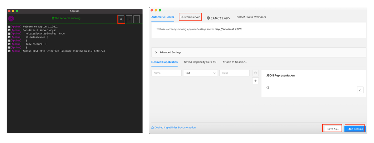 Starting Appium Service from Appium Desktop