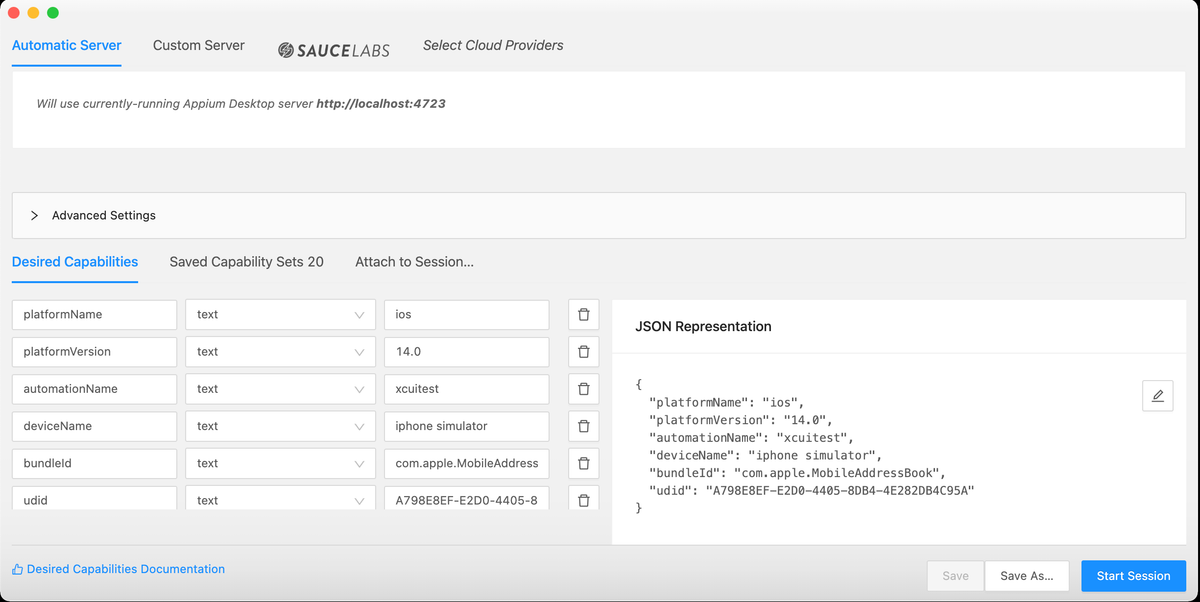 Creating DesiredCapabilities in Appium Desktop