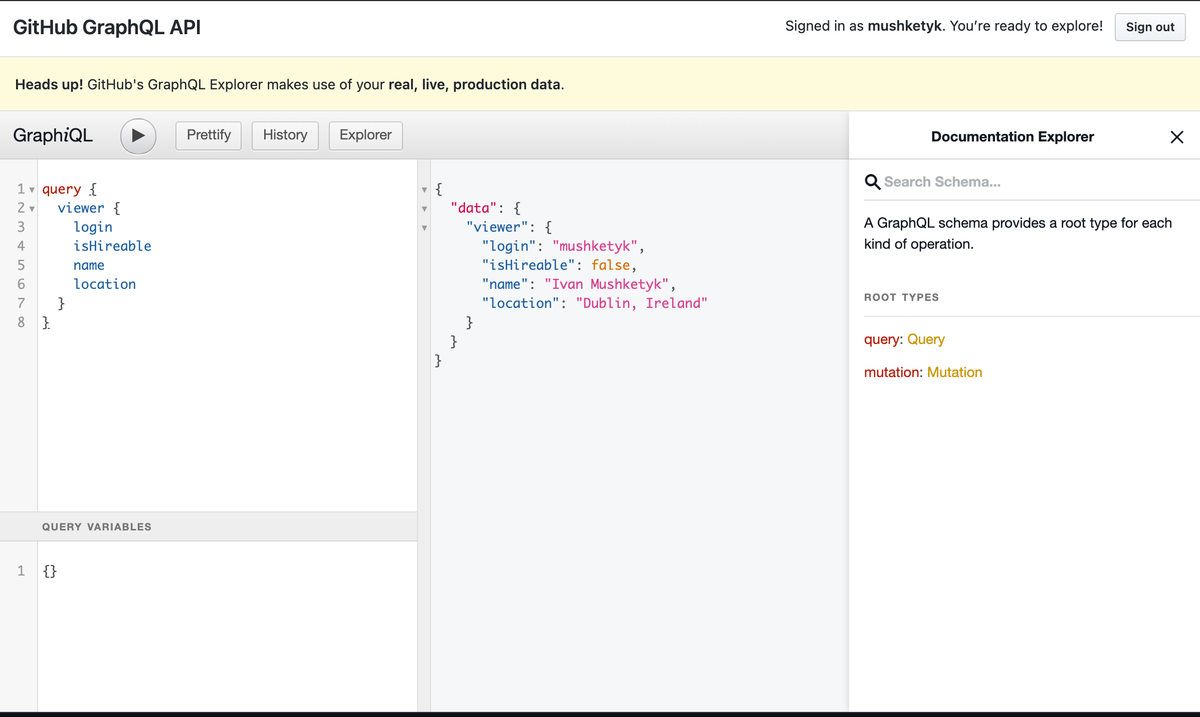 GitHub's GraphQL Explorer