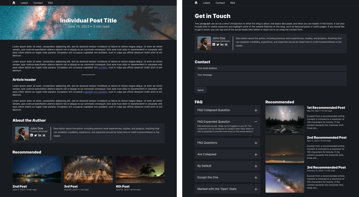 Post on the left. Contact page on the right.