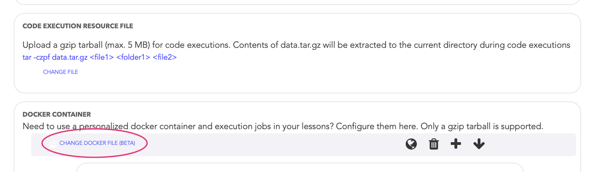 Step 1: In your course settings page, scroll down to the DOCKER CONTAINER section