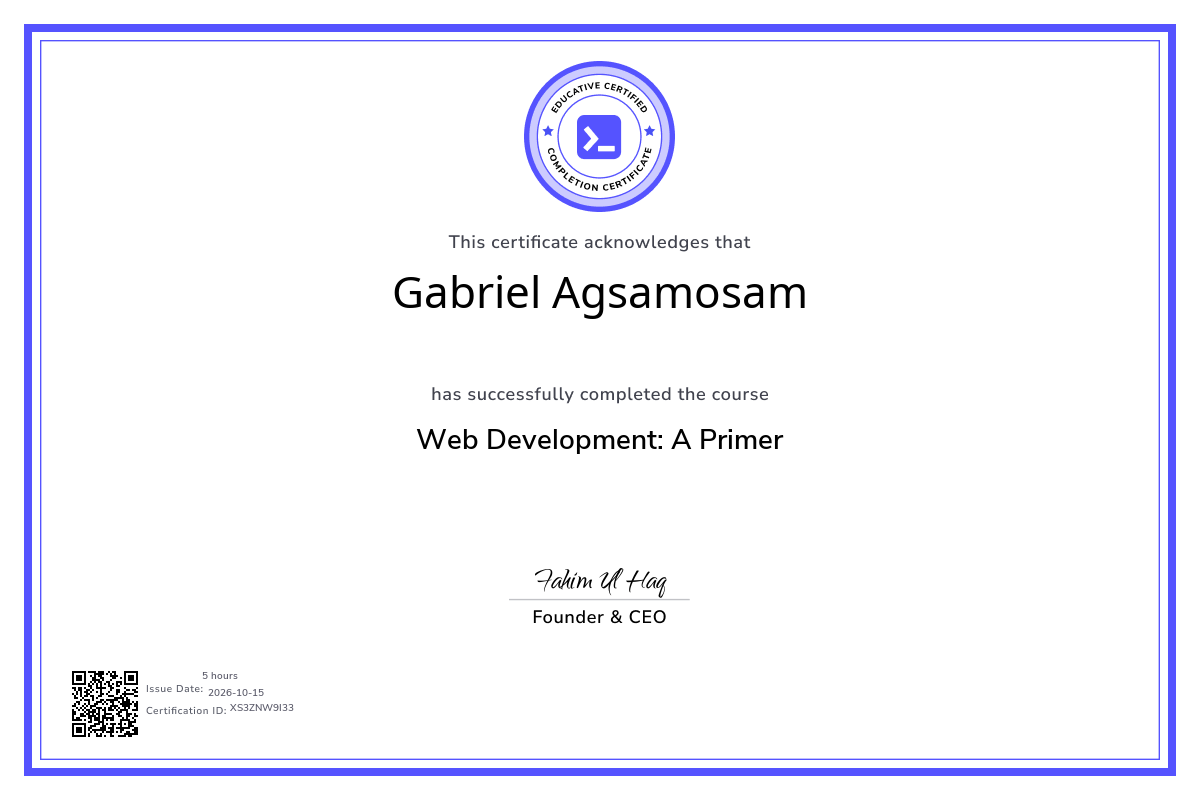 Educative Web Development: A Primer certificate