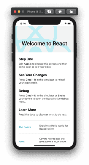 React Native on iPhone simulator