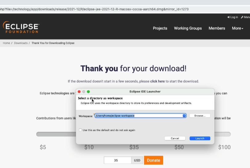 Selecting workspace directory
