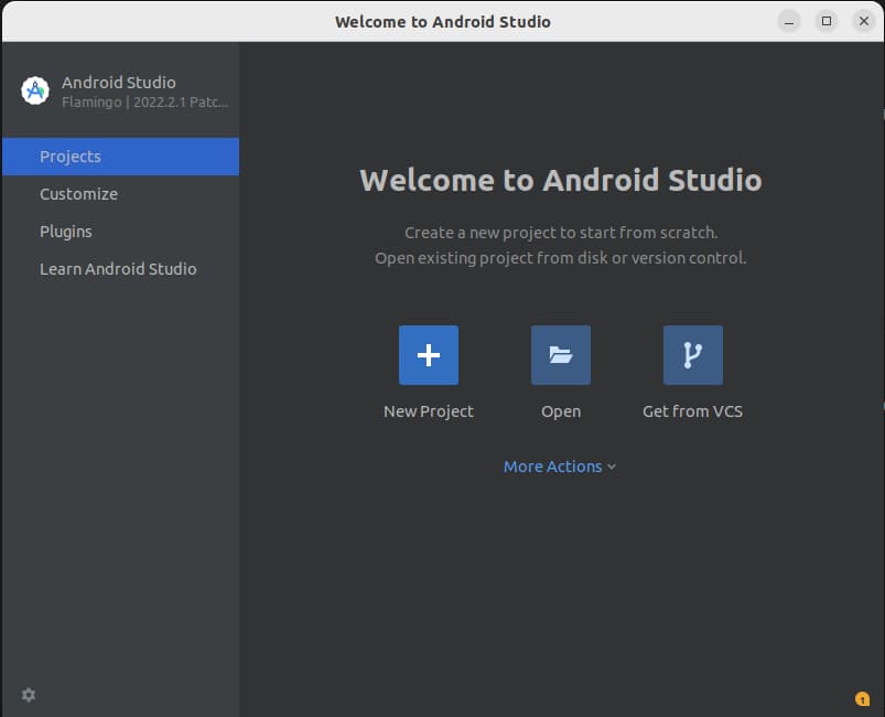 Welcome screen of Android Studio