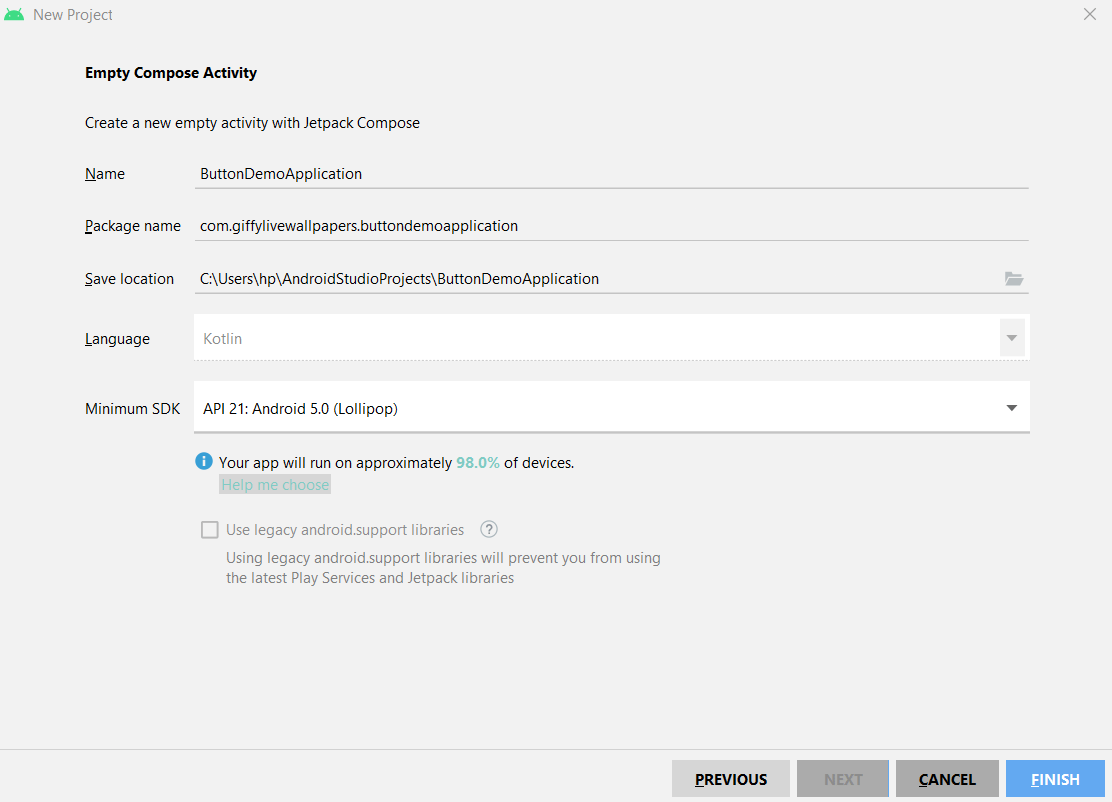 How to create a new Jetpack Compose project in Android Studio