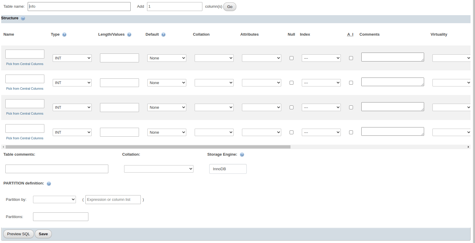 This is a screenshot to show how to determine the structure of the table