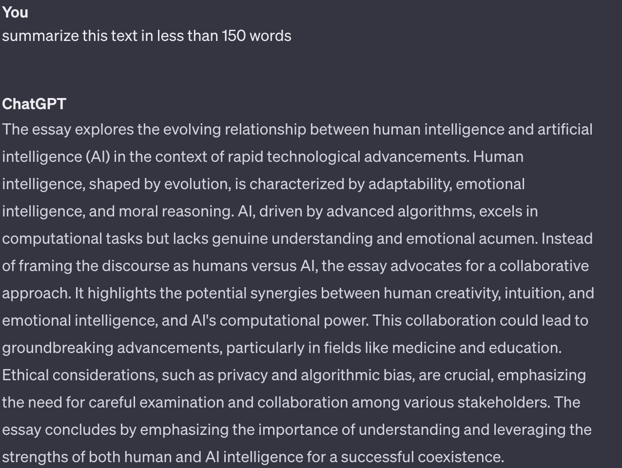 Sample text summarized by ChatGPT
