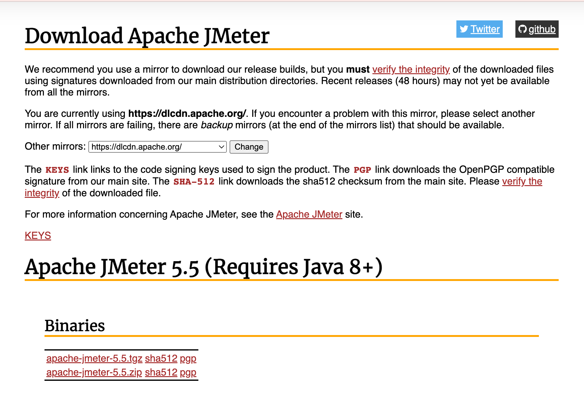 Download Apache JMeter page