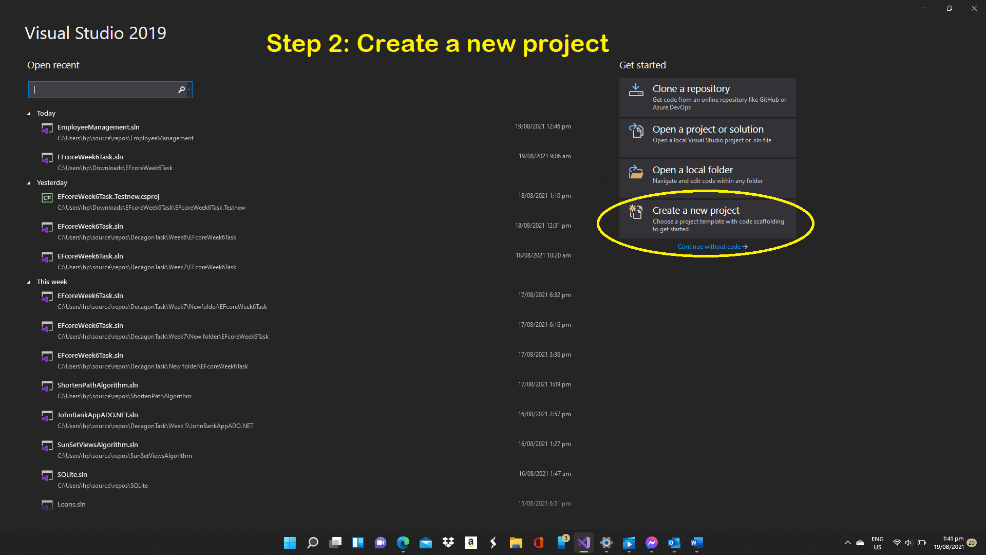 Click on create a new project.