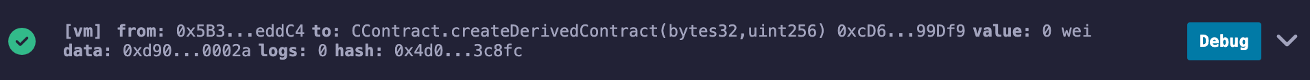 Successful transaction message with the deployed contract