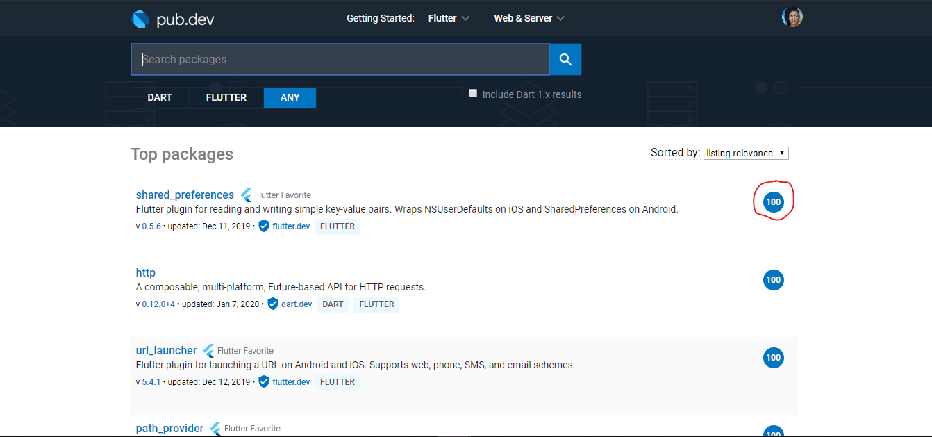 Flutter packages homepage