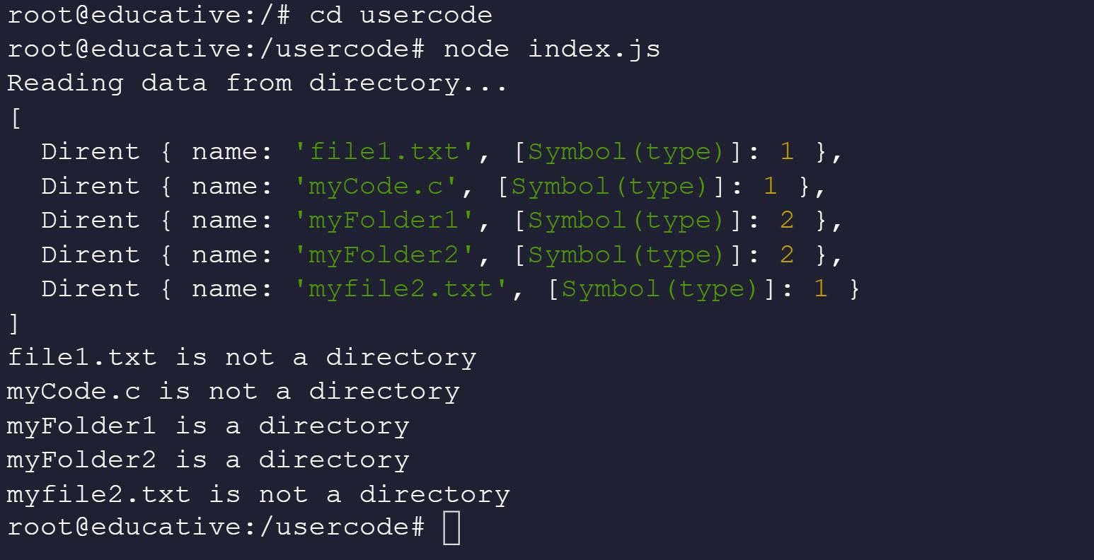 Terminal snippet of the above code