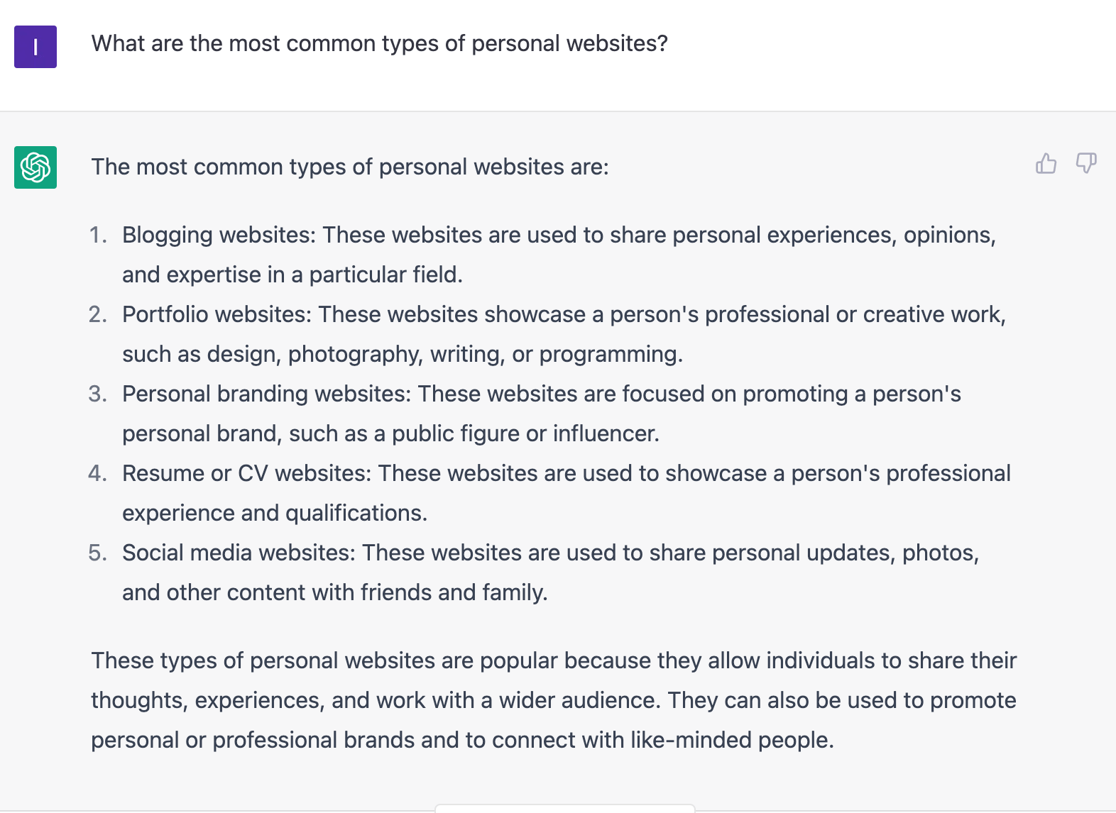 Types of personal websites