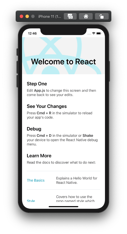 React Native on iPhone simulator