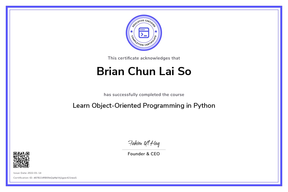 Personalized Path Certificate