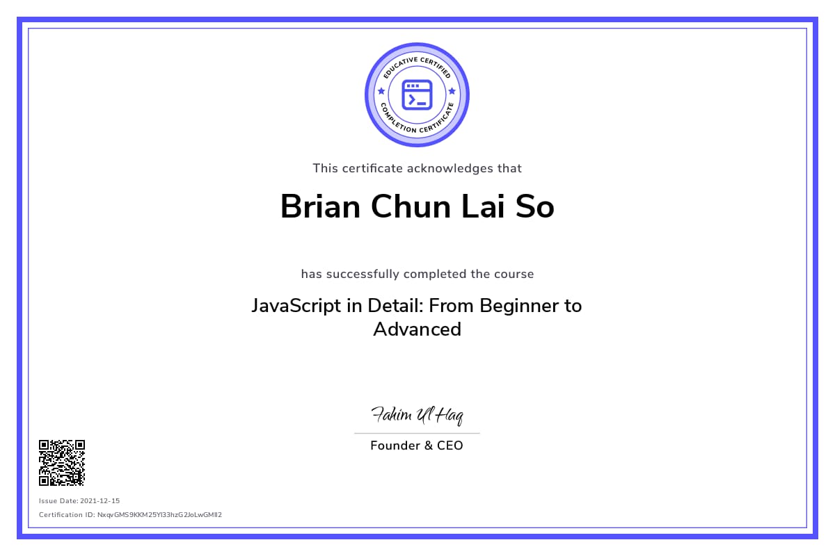 Personalized Path Certificate