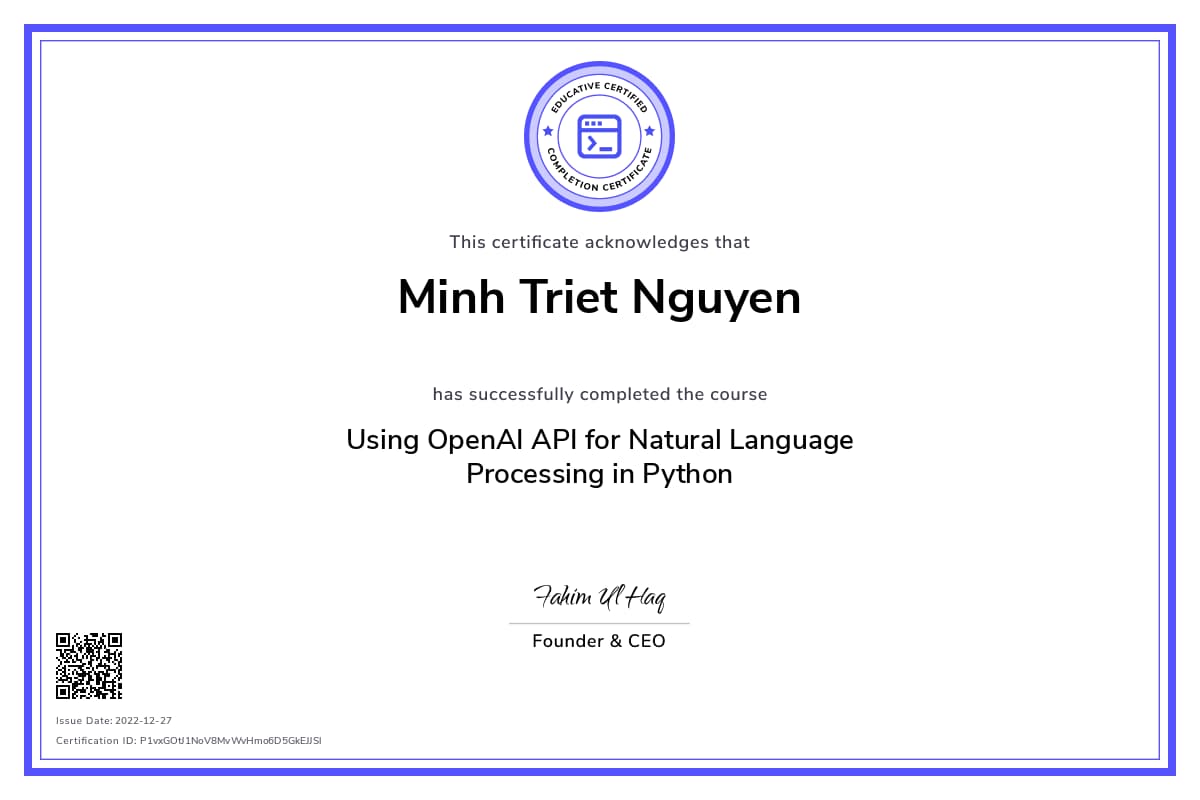 Personalized Path Certificate