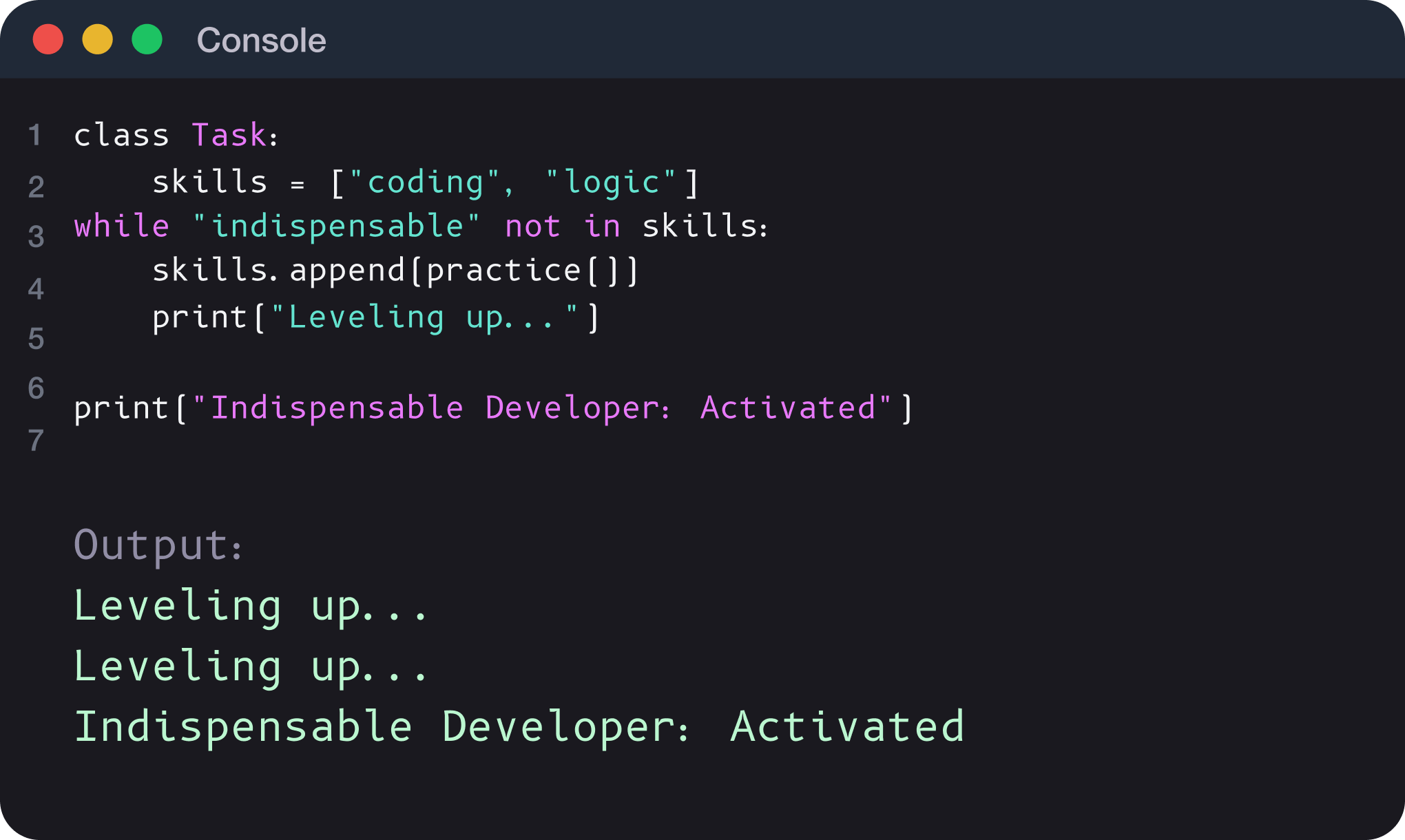 Hands-on learning — in-browser code console